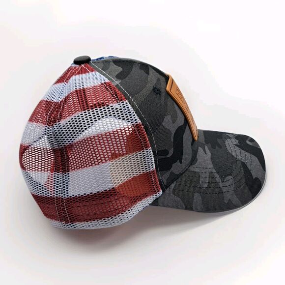 Ford Gray Camo American Flag Trucker Mesh Cap Built Ford Tough Snapback - Picture 5 of 9